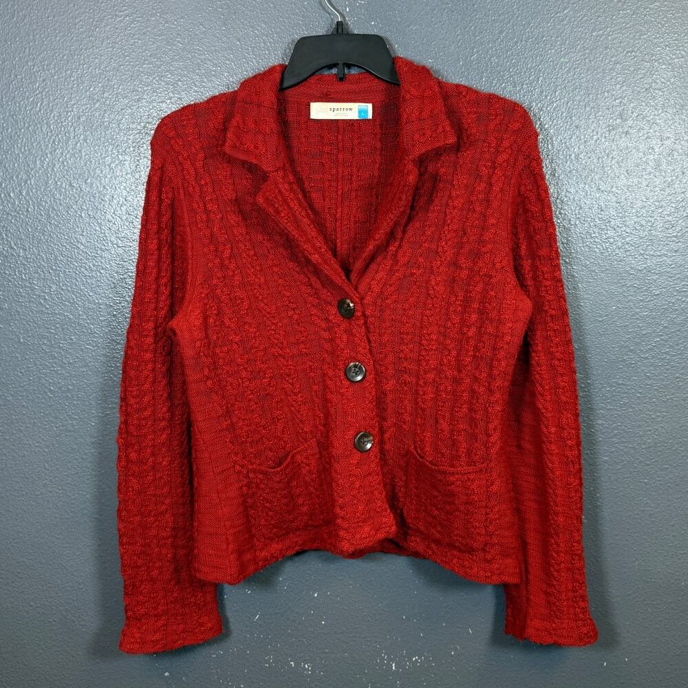 Sparrow L women’s red knitted button cardigan sweater wool/acrylic/linen